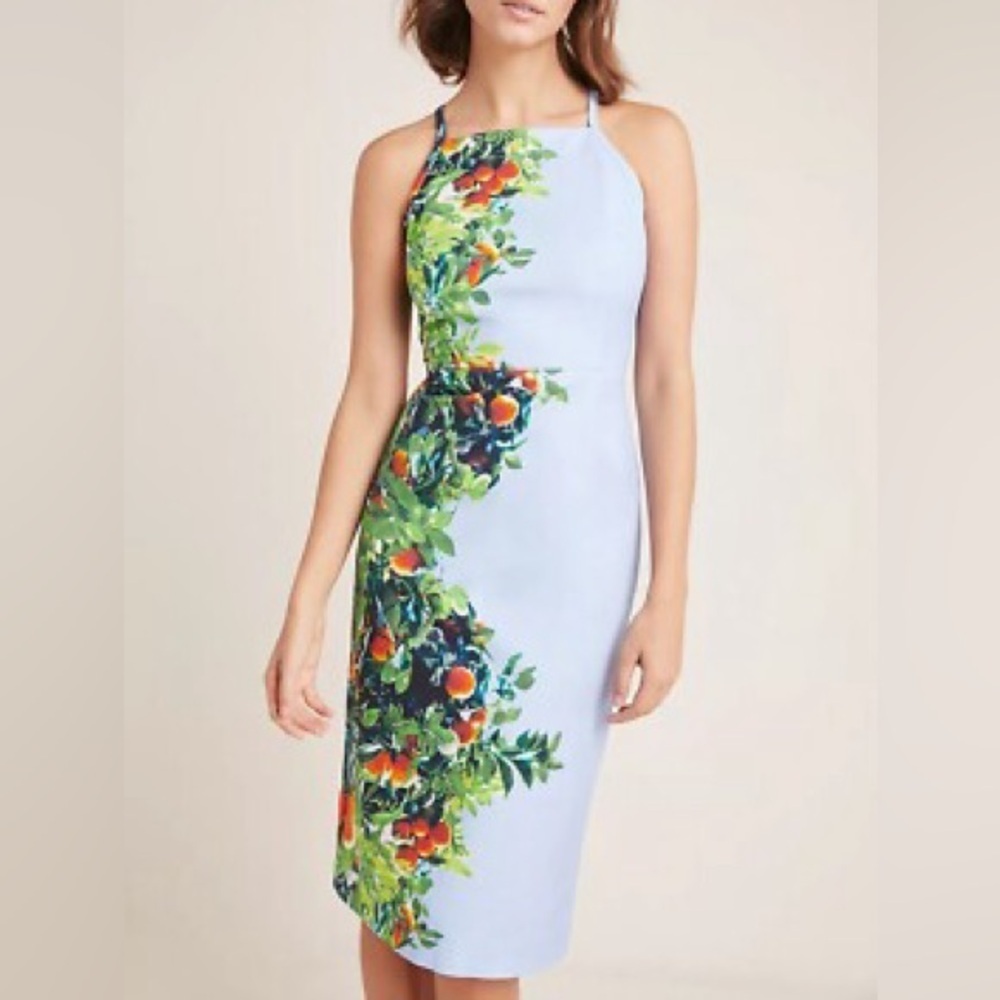 Maeve Anthropologie Blue Sheath Tea Party Cotton Dress Spaghetti Strap sz 8